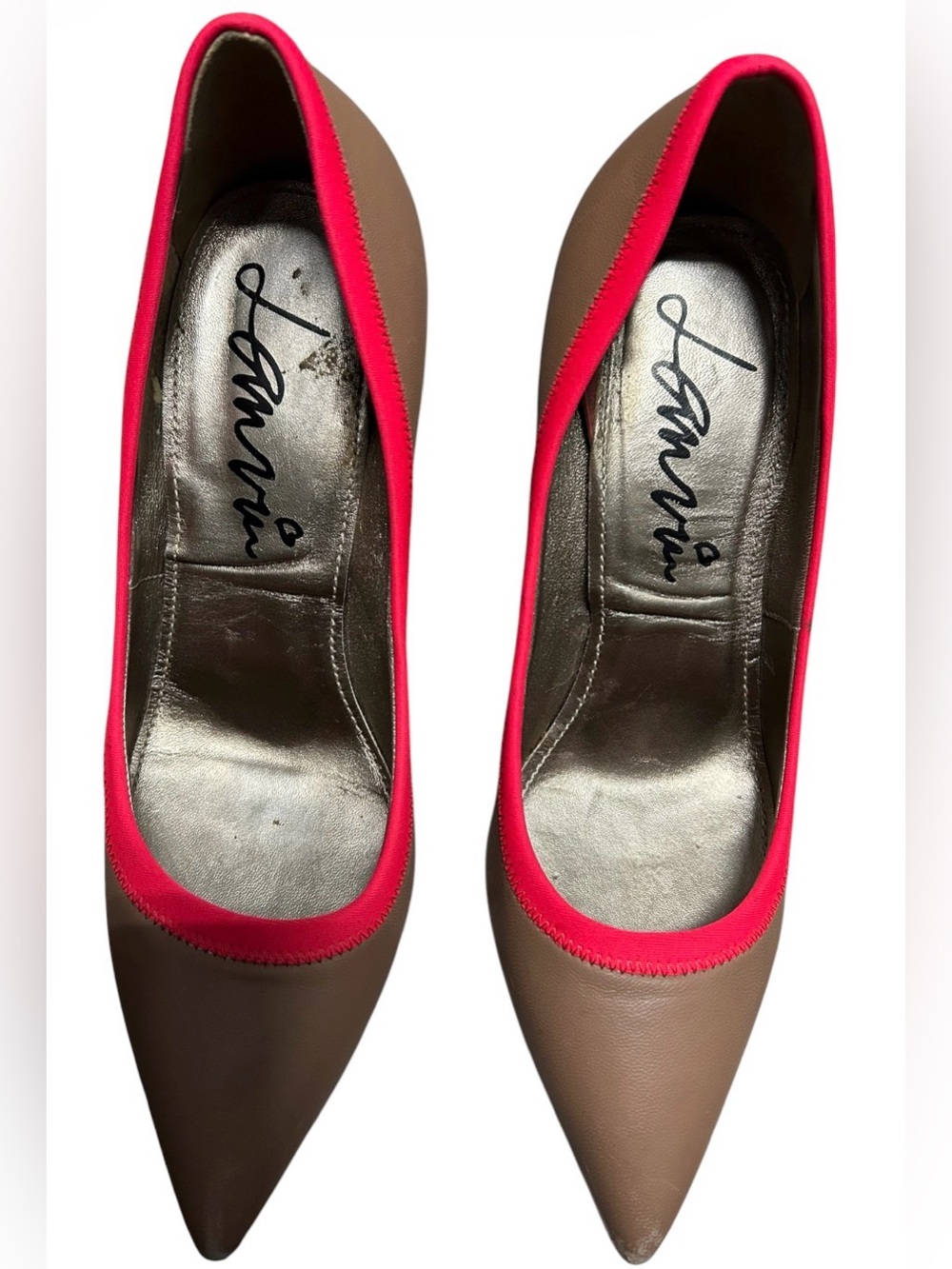 Lanvin Tan & Fuchsia Pointed Heels Size 37 - Needs TLC